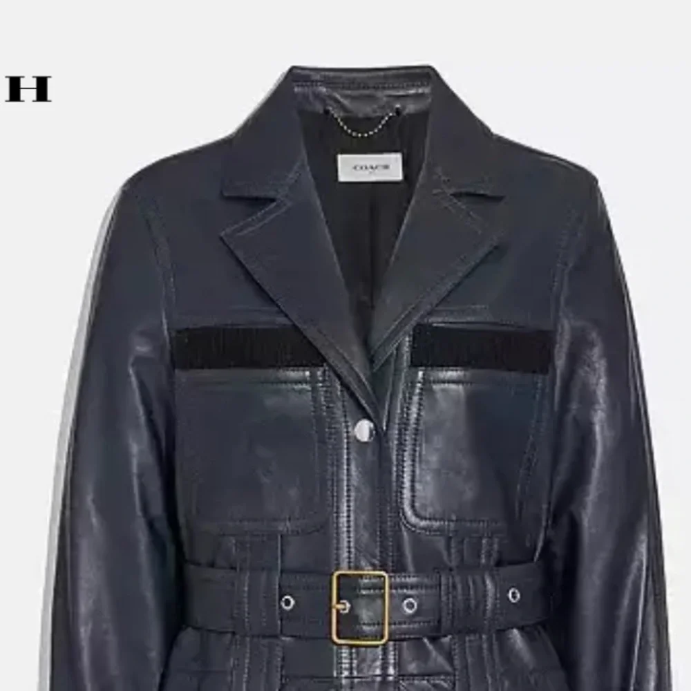 COACH 1941 MADE IN ITALY 🇮🇹 LAMB LEATHER SPORTY TRENCH COAT NAVY BLUE SIZE US 4 - Picture 2 of 16